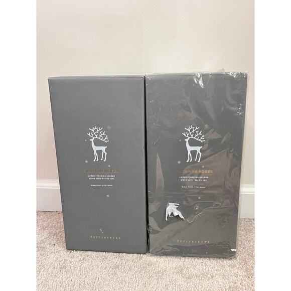 Pottery Barn Large Gilded Reindeer Gold Christmas Stocking Holders - Set of 2 - Picture 3 of 6